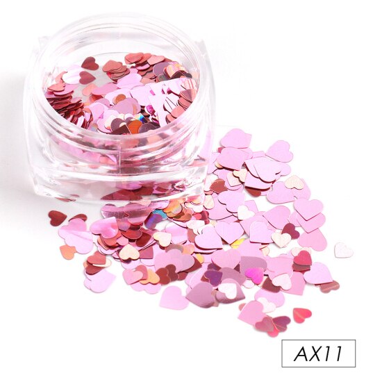 Rött hjärta nagel paljetter glitter mix guld färgglada 3d holografiska nail art flingor skivor paillett manikyr dekorationer ntax 01-18: Ax11