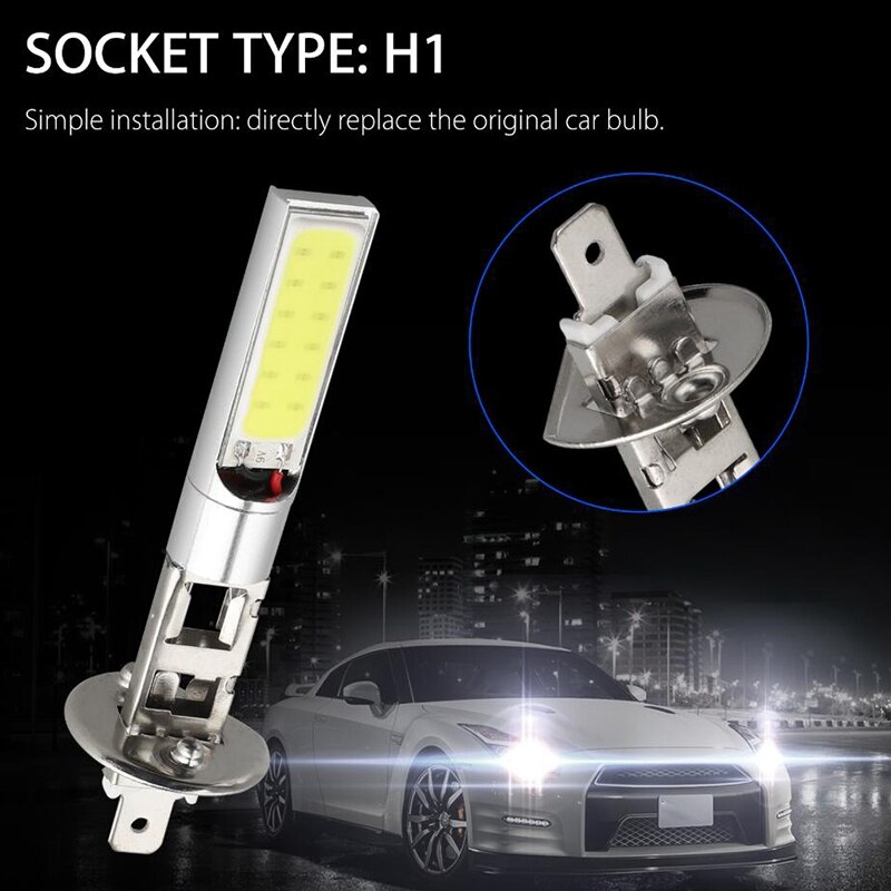 4 stk  h1 led frontlys fjernlys lys cob pærer kjøretøy lampe