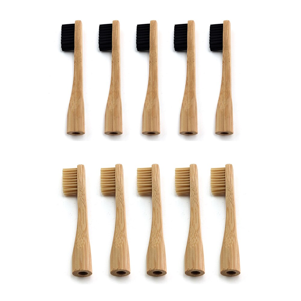 Bamboo Toothbrush with Plug-in Replacement Brush Heads Change Head ToothBush Teeth Care Cleaning Brushes for Travel Living Bath: 5 balck and 5 beige