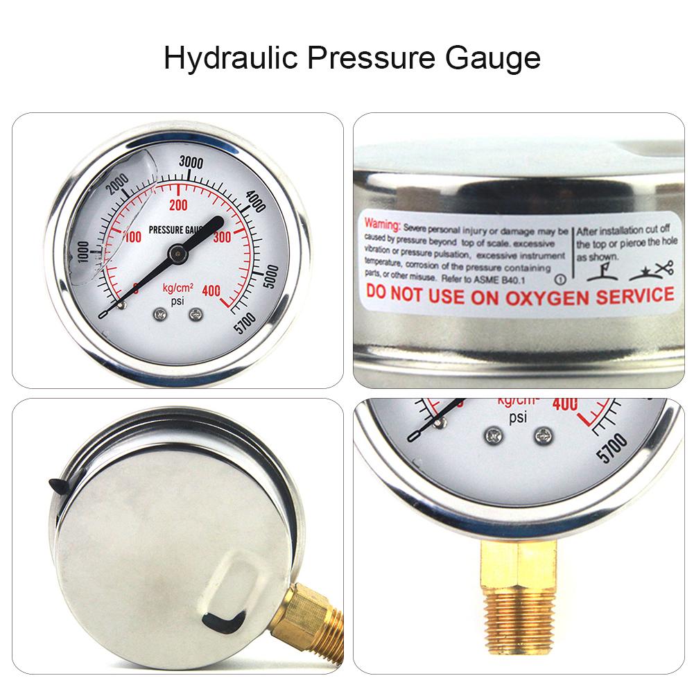 Automotive Instrument Hydraulic Fluid Pressure Gauge US Standard Thread Stainless Steel Hydraulic Oil Pressure Gauge 0-5000 PSI