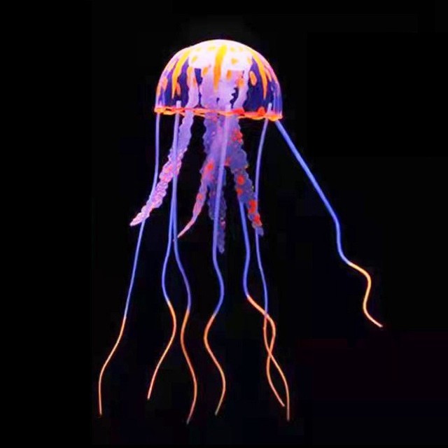 Méduse artificielle vive en Silicone, décor d'aquarium, ornement, matériau en Silicone, paysage aquatique inodore: Orange/noir