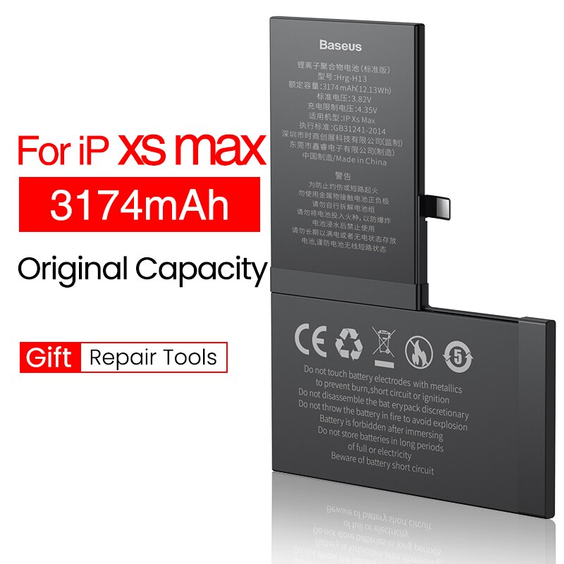 Baseus-batería Original de alta capacidad para iPhone XS Max, XR, X, herramientas de repuesto: 3174mAh For XS Max