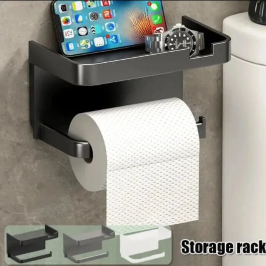 Stainless Steel Bathroom Paper Holder Toilet Roll Holder No Drilling Wall Mount WC Paper Phone Holders Home Paper Towel Holder: Dark Grey