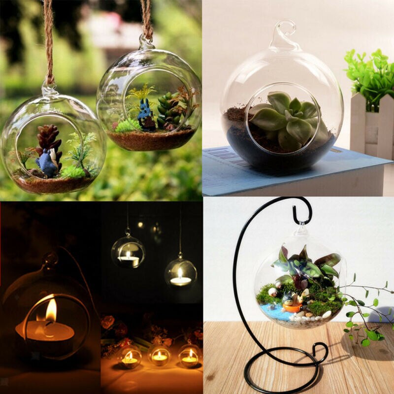 Glass lysestake telysholder hengende glasskule plante terrariumbeholder lysestaker for dekor