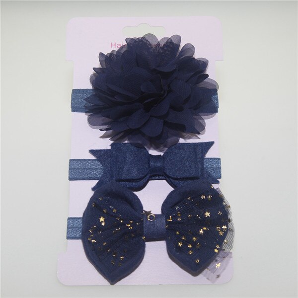 on 3pc baby girl boy elastic flower headband children skinny stretchy Bowknot elastic hair Band: Deep Blue