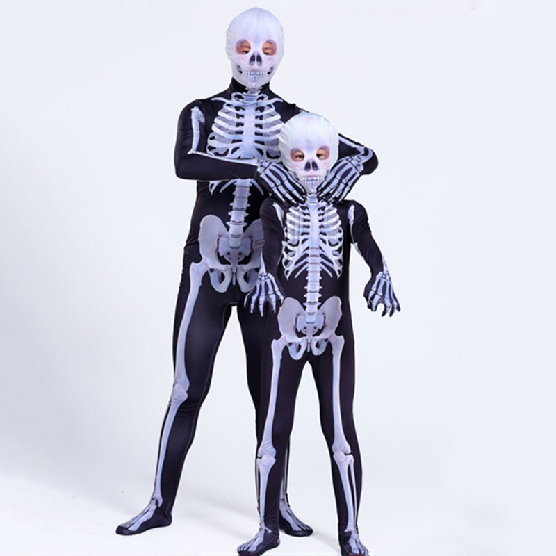Disfraz de esqueleto hueso disfraz de Halloween con capucha de esqueleto máscara para de padres e hijos Cosplay A66