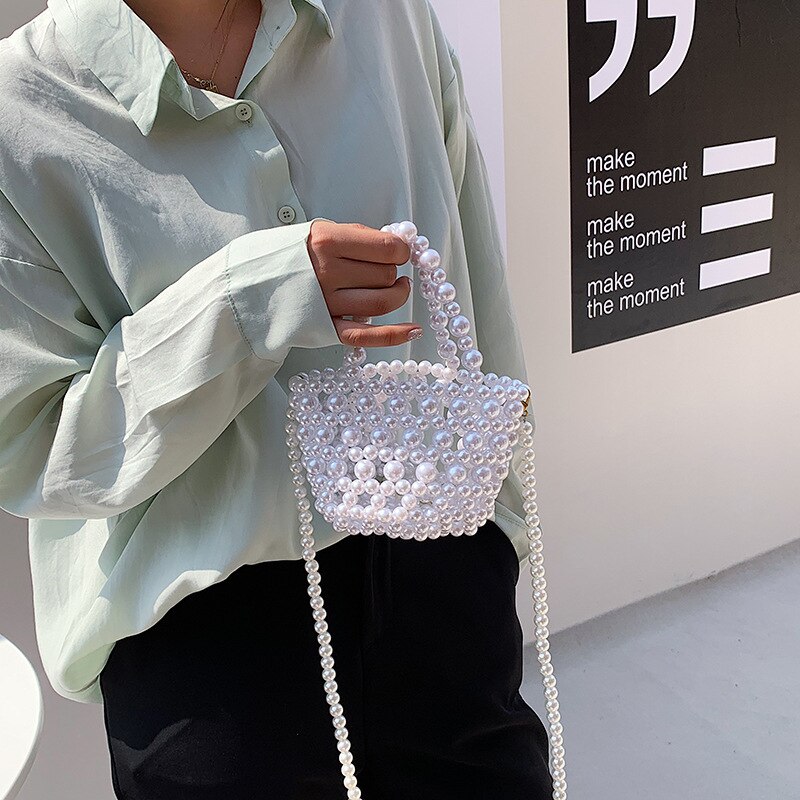 Popular Vintage Charm Pearl Bag Women's Net in Summer Shoulder Bag Women's Makeup Bags