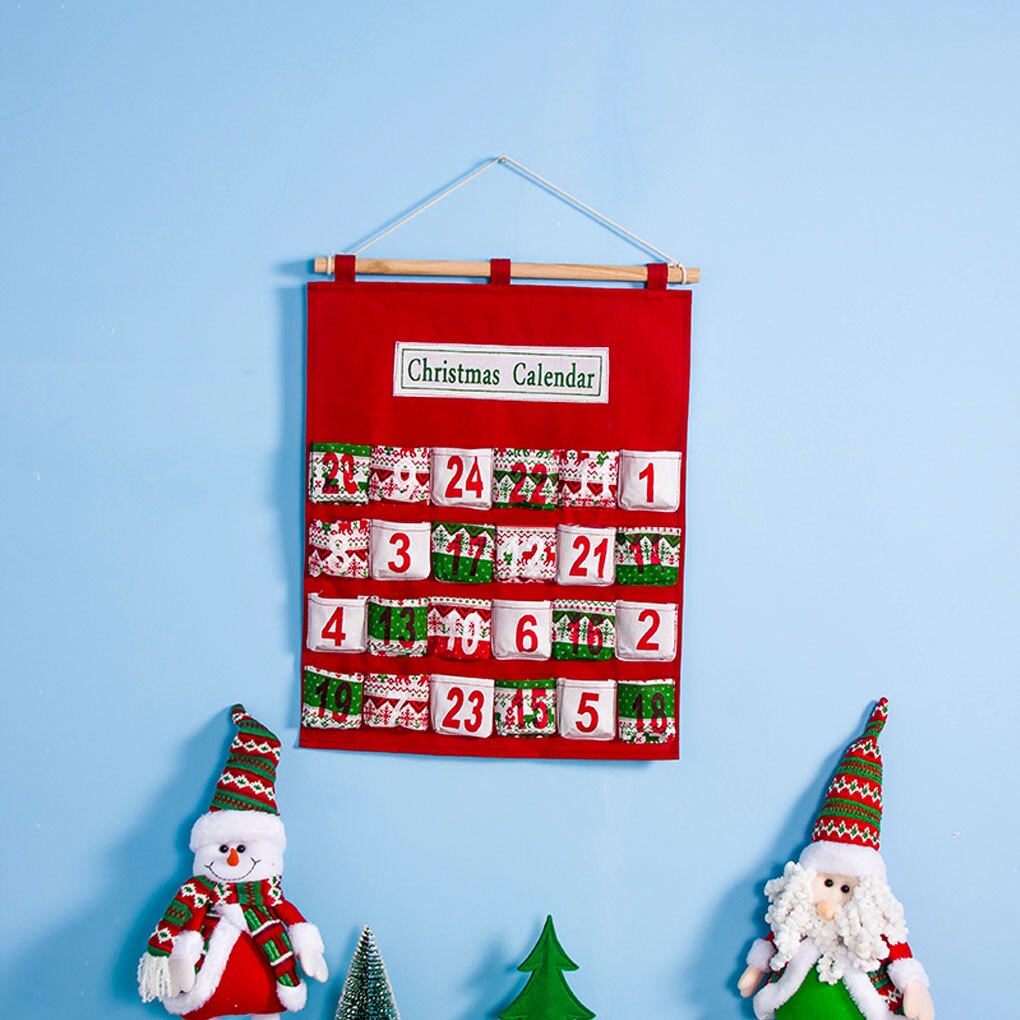 Saco de armazenamento de calendário de natal criativo não-tecido impressão multi-camada saco de presente de doces casa festa de natal parede pendurado decoração