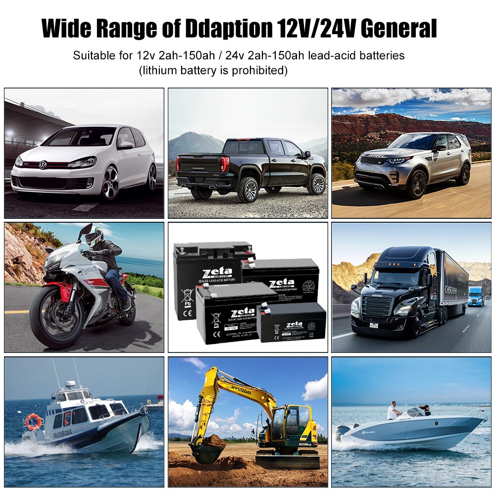 Full Automatic Car Battery Charger 12V 10 A 24V 5A Pulse Repair LCD Display Smart Fast Charge Deep Cycle GEL Lead-Acid Charger