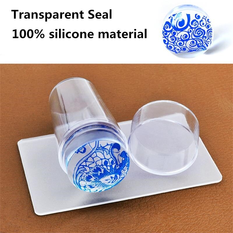 Pure Clear Jelly Silicone Nail Art Stamper Schraper Met Cap Transparant 2.8Cm Nail Stamp Stempelen Gereedschappen