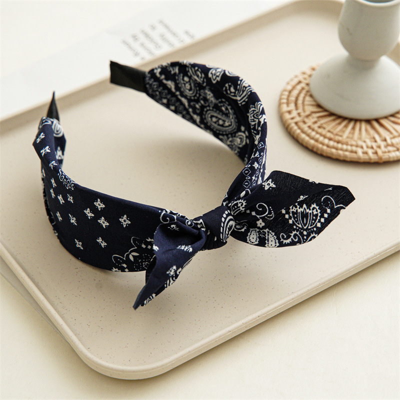 Bandana de Cachemira a la para mujer, diademas con lazo anudado, turbante con Orejas de conejo, diadema, accesorios para el cabello para niña: Azul marino