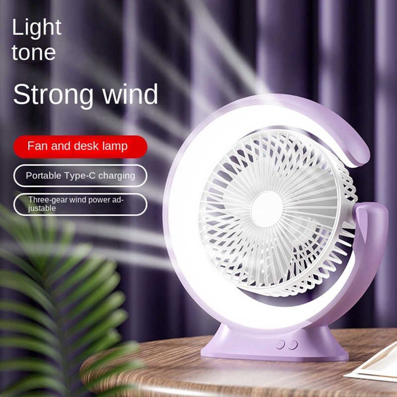 Desk Lamp Fan 2400Mah Desktop Runner Light Mini Handheld Electric Fan Practical 3 Speed Fan Easy To Use