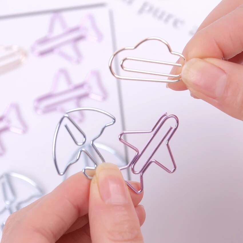 12PCS Cartoon Shape Paper Clips Notes DIY Bookmark Metal Binder Clips Notes Letter Paper Clips