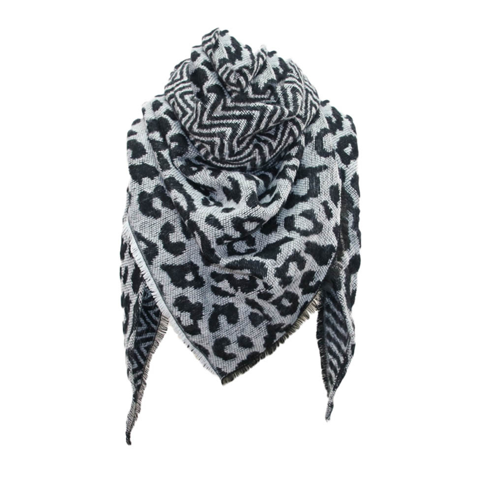 Kvinder tørklæde vinter boho varmt cashmere tørklæde leopard trykning trekant wrap lange sjal tørklæder og stjal cape tørklæde  #38: Sort