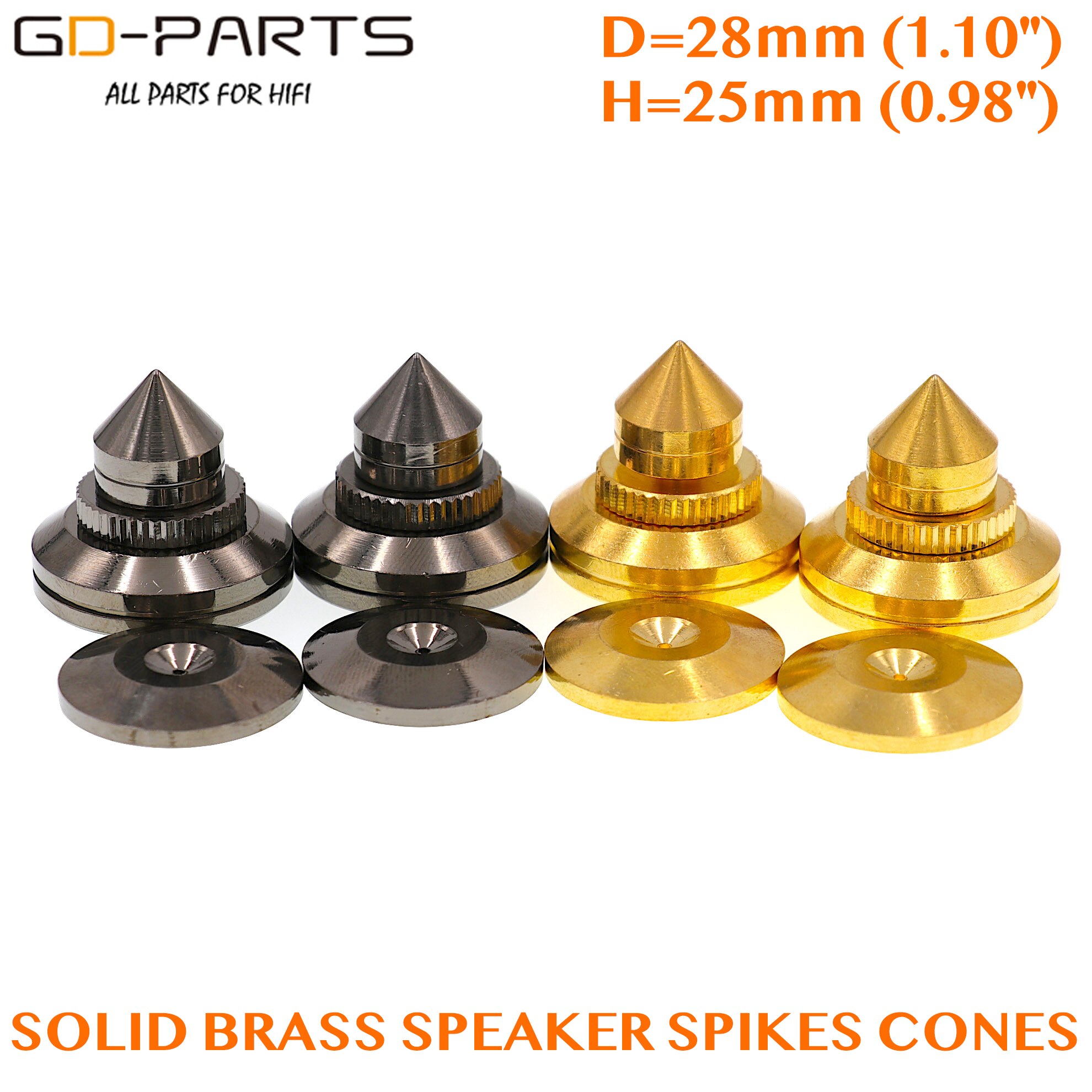 28x25mm Brass Speaker AMP Isolation Spikes Vibration Cone Hifi Turntable AMP CD DAC Recorder Stand Feet Pads Floor Base Set of 4