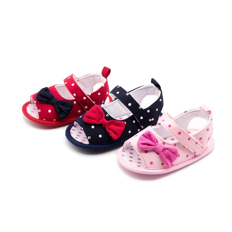 Sandalias de bebé, zapatos de niña bebé de algodón, sandalias bonitas con pajarita de lunares para niña bebé, zapatos de princesa de verano de 0 a 12M, sandalias de playa