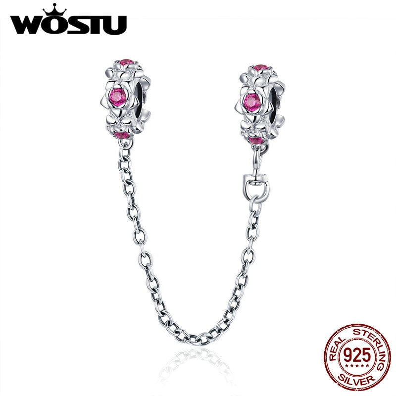 WOSTU Luxus 925 Sterling Silber Gebühr Girlande Blume Perlen Zirkon Kette Reize passen Armbinde Anhänger Für Frauen Schmuck CTC035