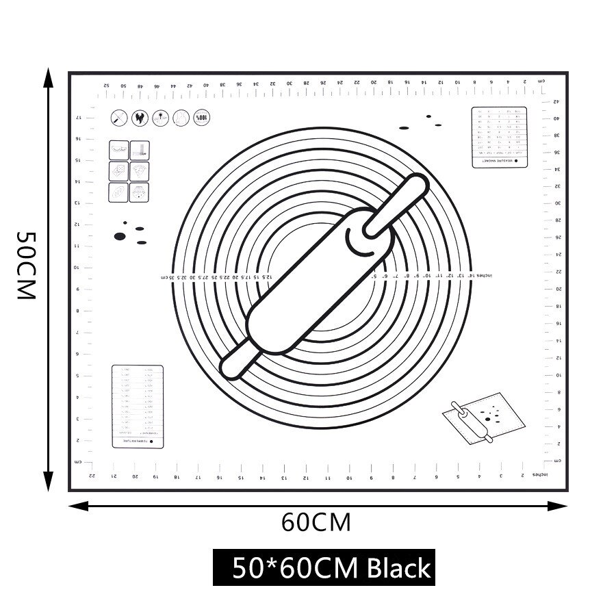 80*60 CM/70*50 CM/60*60 CM Grote Maat Non_Stick Siliconen Bakken Mat herbruikbare Bakken Mat Cake Bakken Decorating Gereedschap Cake Schrapers: 60x50CM Black