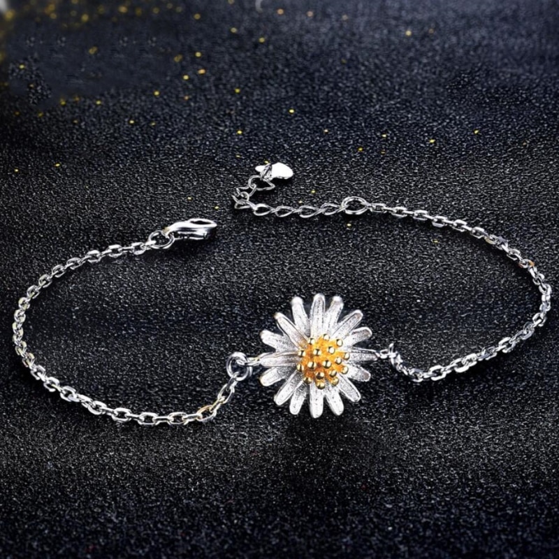 Korea Fresh Simple Flower Wild Chrysanthemum 925 Sterling Silver Temperament Female Trendy Resizable Bracelets SBR024
