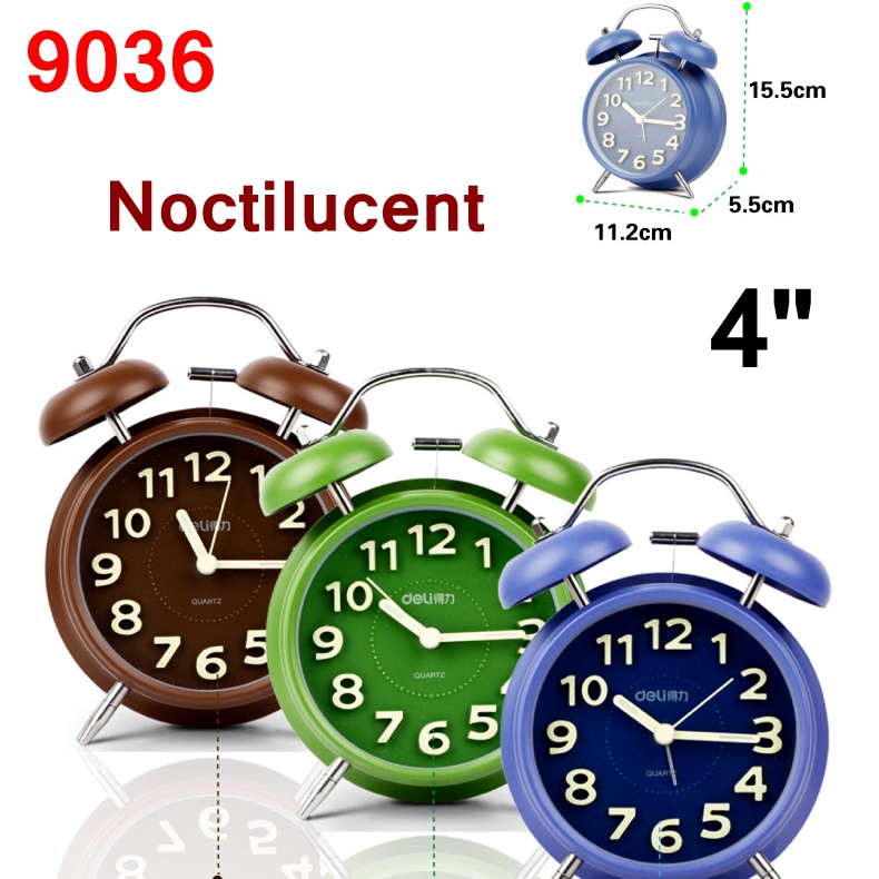 Deli 9024 Kleine Wekker 2.5 "3.5" Noctilucent Mechanische Luid Alarm Persoonlijkheid Studenten Krijgen Up Lui Klok Kinderen: 9036