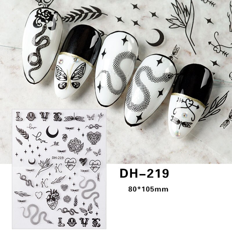 10 piezas 1 paquete de logotipo pegatinas de uñas negro serpiente de uñas, uñas Decoración: DH-219