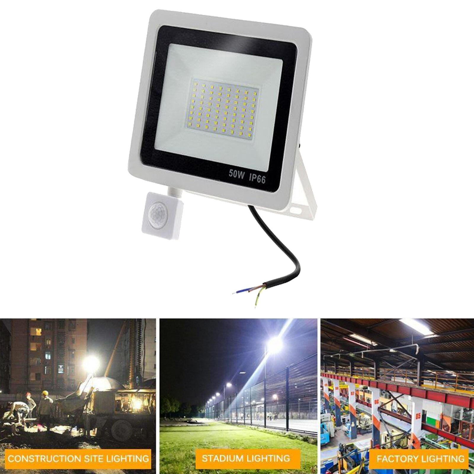 LED Floodlight Motion Sensor Outdoor Garden Yard Playground Stairway Security Flood Light 6500K Cold White: 50W White