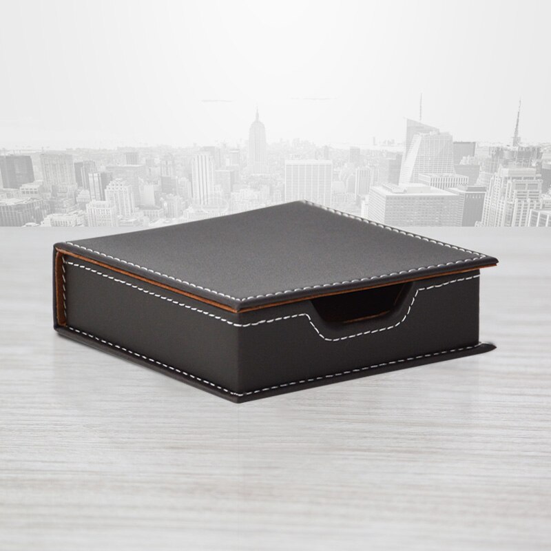 PITEBO black brown leather note business card stationery holder storage box case with a lid desk organizer