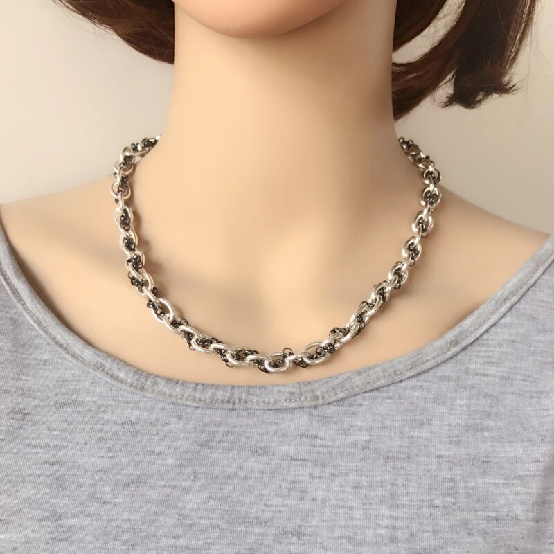 Choker Rhodium Chain Braided Necklace