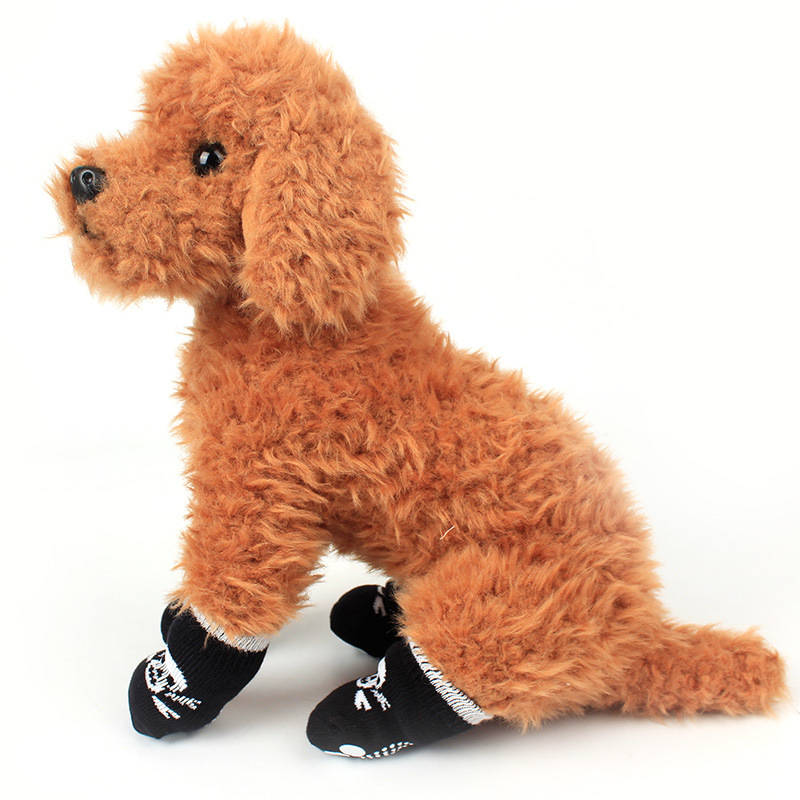 Hundesokker til hunde katte indendørs komfortable bomuldshvalpe sokker skridsikre sko støvler med gummiforstærkning 4 stk / sæt