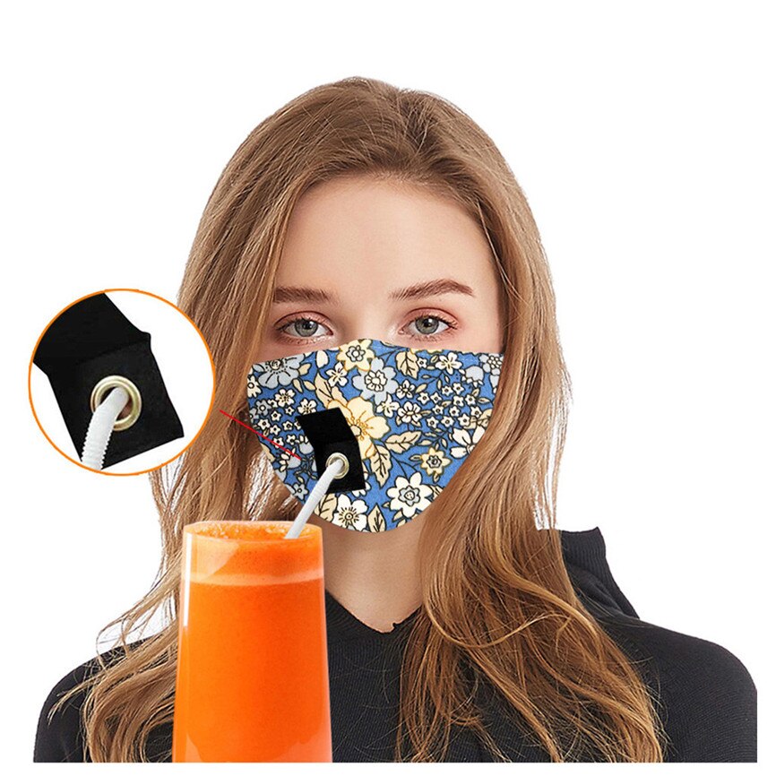 Adult Women Protect Dustproof Cotton Face Drinking with Hole for Straw Breathable washable straw cloth For Faces Protection: A