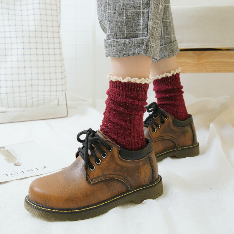 Kvinnor spets strumpor jacquard rand casual wild heap strumpor godis färg mori tjej korea stil vintage kjol sokken