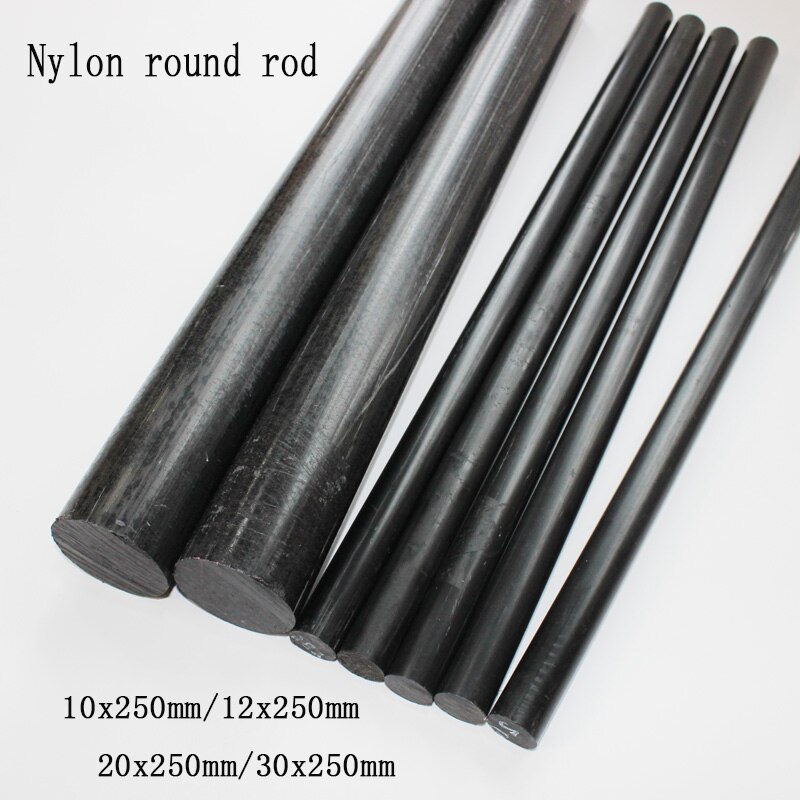 Varillas de nailon puro PA6, varilla de 250mm de poliamida negra, resistente al desgaste, diámetro de 10mm ~ 30mm, 1 unidad