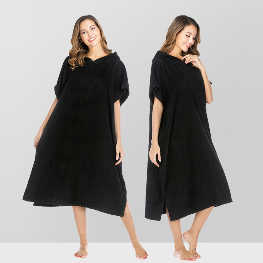 Solid Black Color Thick Robe Surfing Poncho Towel Wet Hoodie Cloak Beach Skirt Adult 110x75cm With Pocket + No Pocket Style: Without Pockets