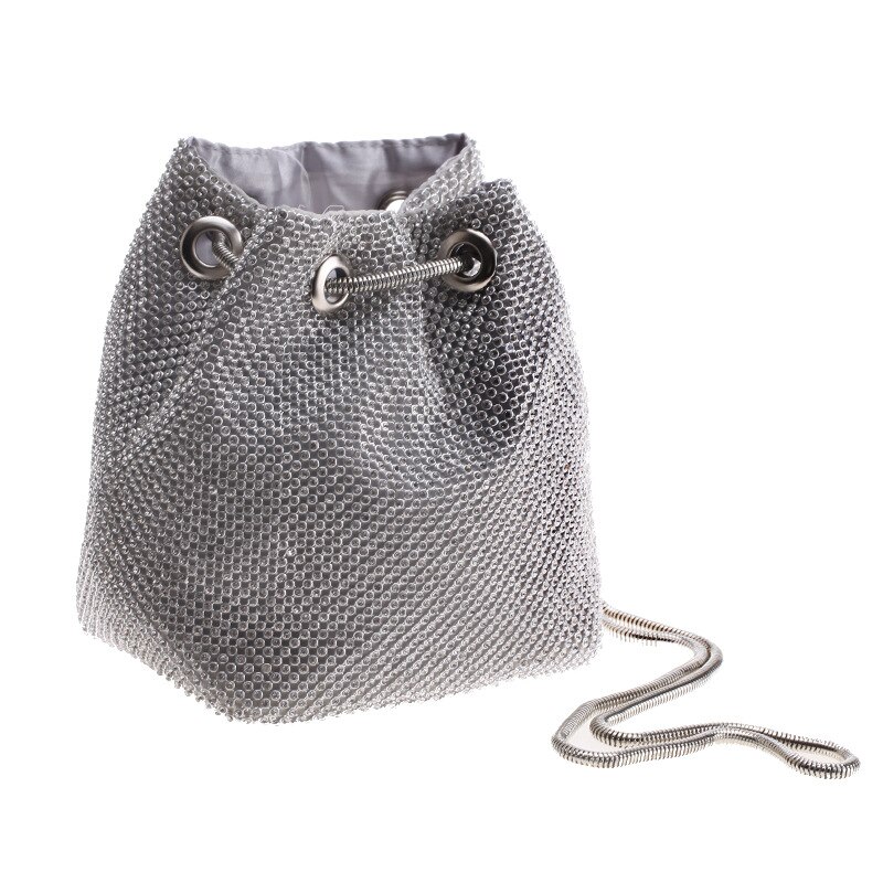 Glänsande strass hink väska kvinnliga mini kors body kedja axelväskor bankett kväll väska ins totes väskor