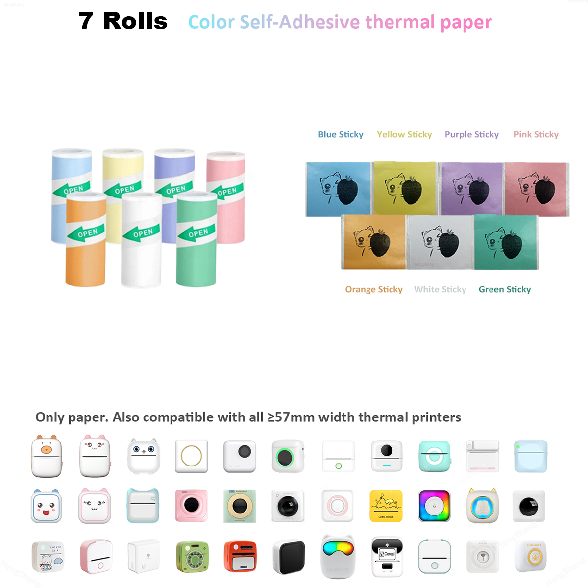 16 rollos de papeles de impresora térmica, 57x25mm, papeles térmicos autoadhesivos, impresoras de etiquetas en Color HD para Mini impresora portátil sin tinta: Rojo