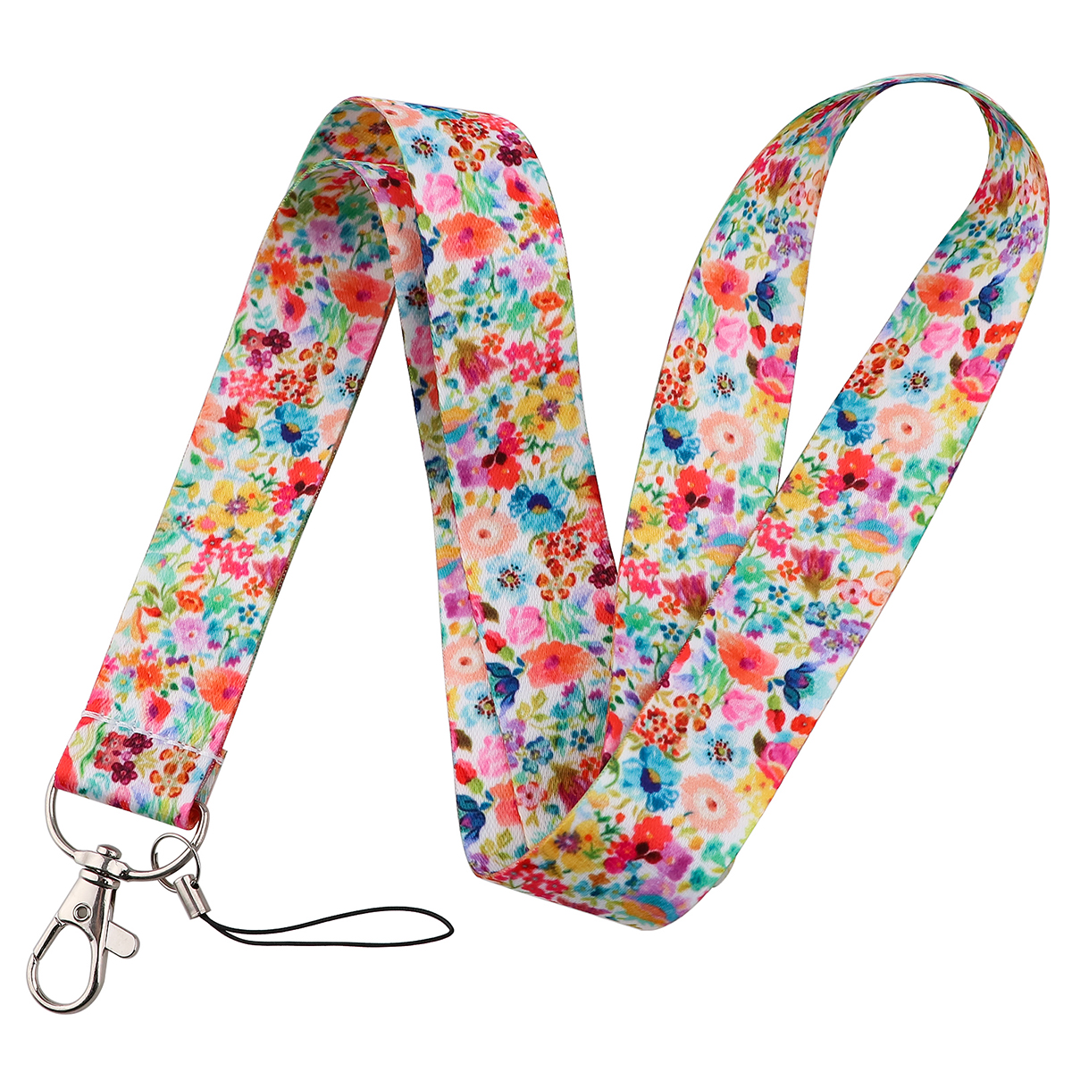 Flowers Series Bright Floral Lanyards Neck Strap Mobile Phone Rope Credit Card Cover Card Sleeve Accessories: Silver