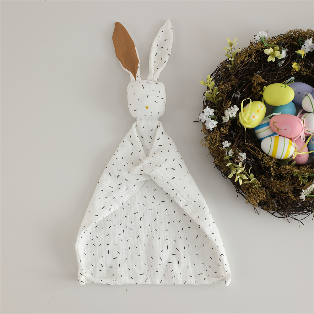 Manta de seguridad de conejito para bebé, niño y niña, muselina de algodón suave y transpirable, juguete de peluche de lunares para recién nacidos: BLANCO