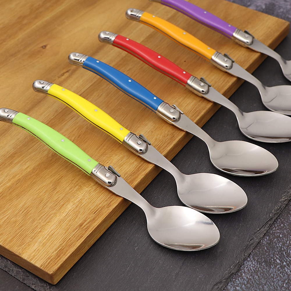 6pcs 8.5inch Stainless Steel Laguiole Dinner Spoon Big Large Tablespoon set Rainbow Handle Soup Scoop Multi Color Cutlery Cafe