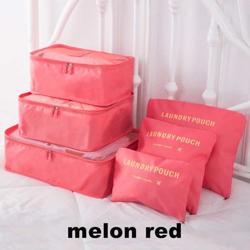 6PCS/Set Travel Accessories Packing Organizers Travel Mesh Bag In Bag Luggage Organizer Packing Cube Organiser for Clothing N117: melon red