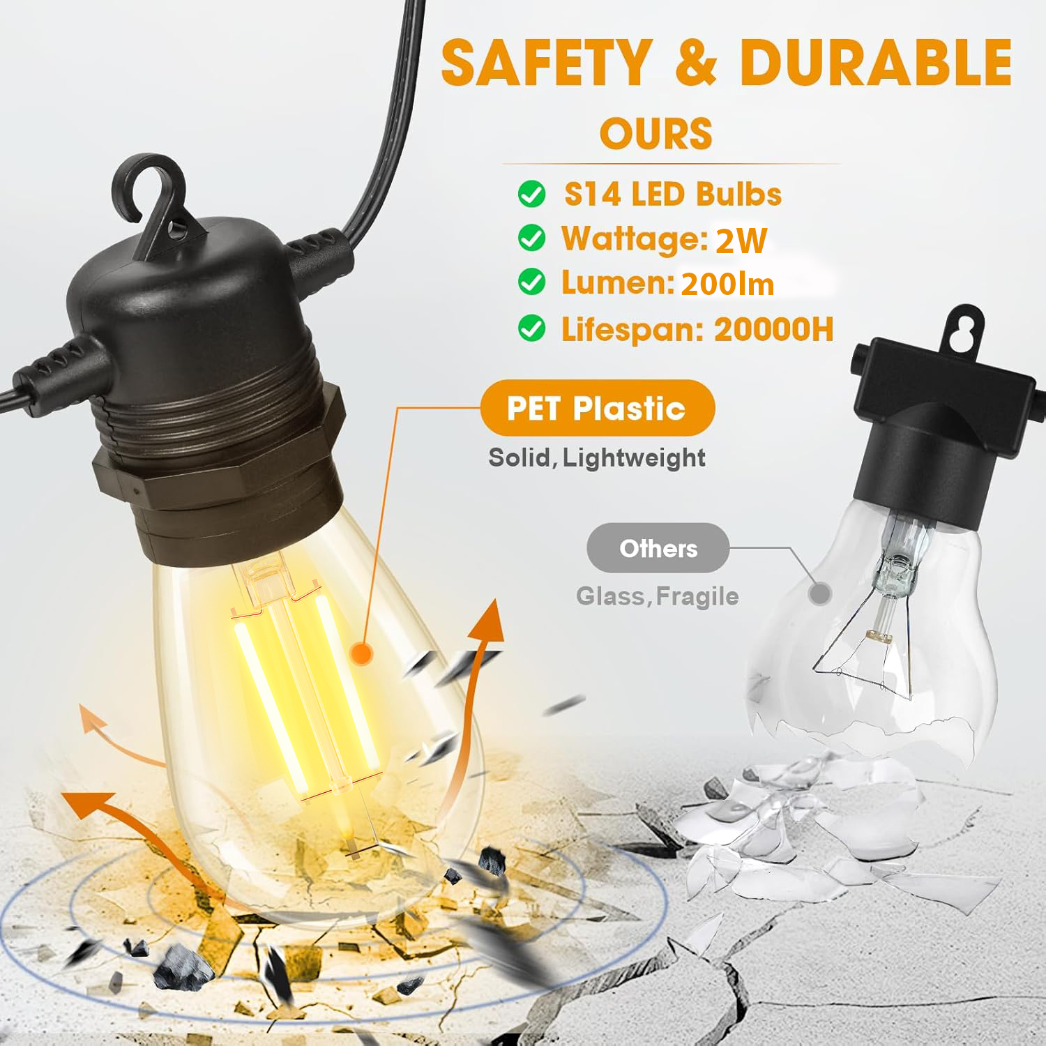 S14 led-lampen als ersatz, 2w niedervolt-lampen ,  e27 bruchsichere kunststoff-außenleuchten, netzunabhängige solarbatteriesysteme 12v wohnmobil-dekoration