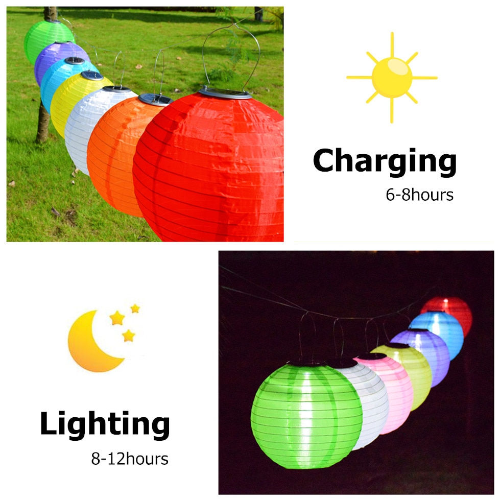 Luces de hadas solares de jardín para exteriores, linternas LED para festivales, lámpara colgante China para celebraciones, iluminación de paisaje impermeable en 7 colores