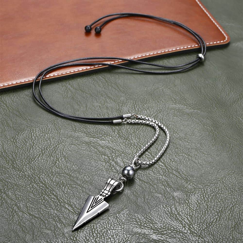 Collier homme Unique argent acier inoxydable flèche pendentif mat noir verre perlé collier mâle bijoux directe DNM07