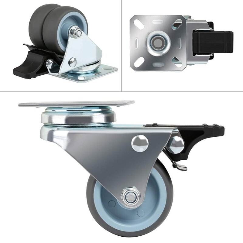 2 inch Caster Wheel with Brake Locking and Rubber Wheels, Heavy Duty Swivel Plate Caster for Trolley Furniture
