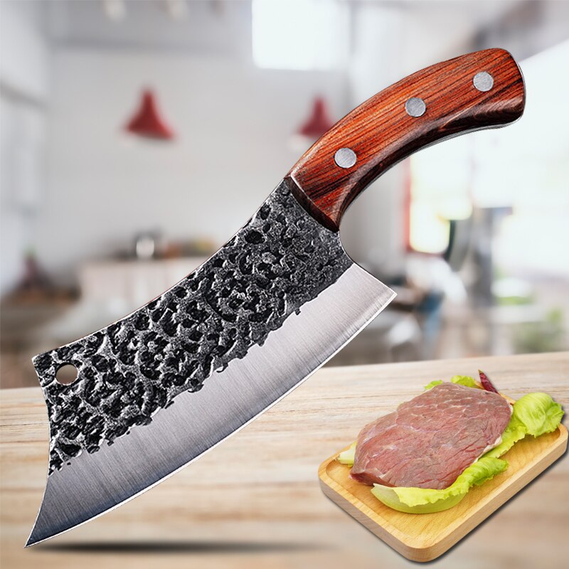 6 inch Hand Forging High Carbon Steel Knife Meat Cleaver Butcher Chopping Knife Kitchen Chef Knives Leather Cover