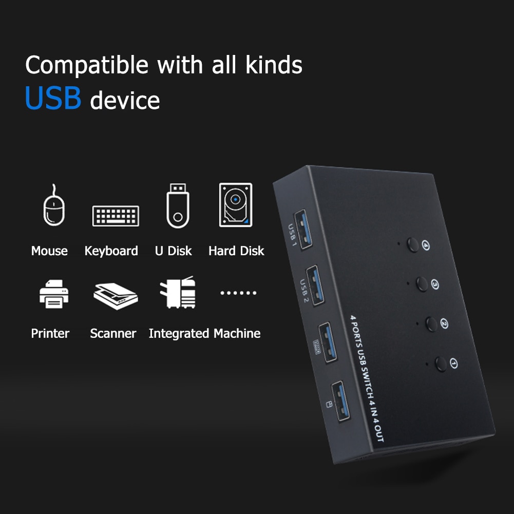USB Kvm-switch Box 4 USB 2,0 Switcher PC Sharing Splitter für Tastatur Maus Mit 4 USB Kabel Unterstützung