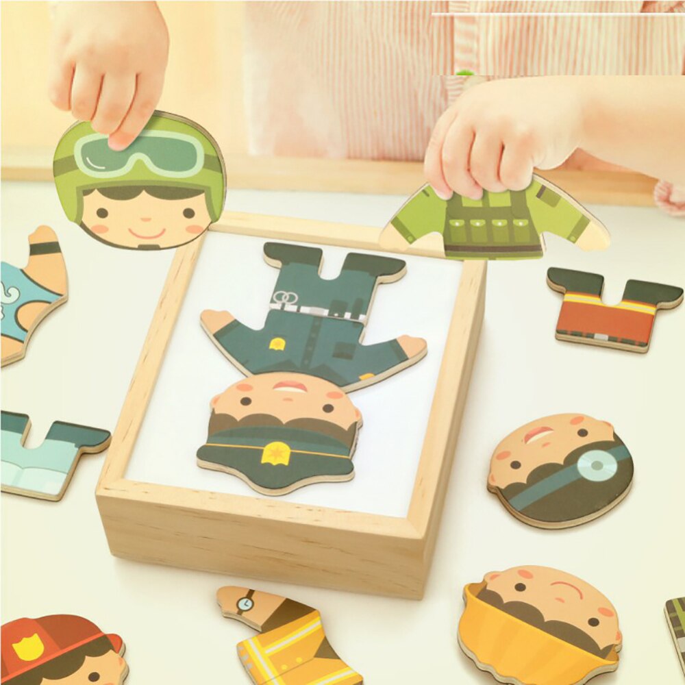 Lothes Veranderende Baby Puzzel Drie-Dimensionale Puzzel Blokken Magnetische Puzzel Houten Speelgoed Vroeg Leren Educatief Speelgoed