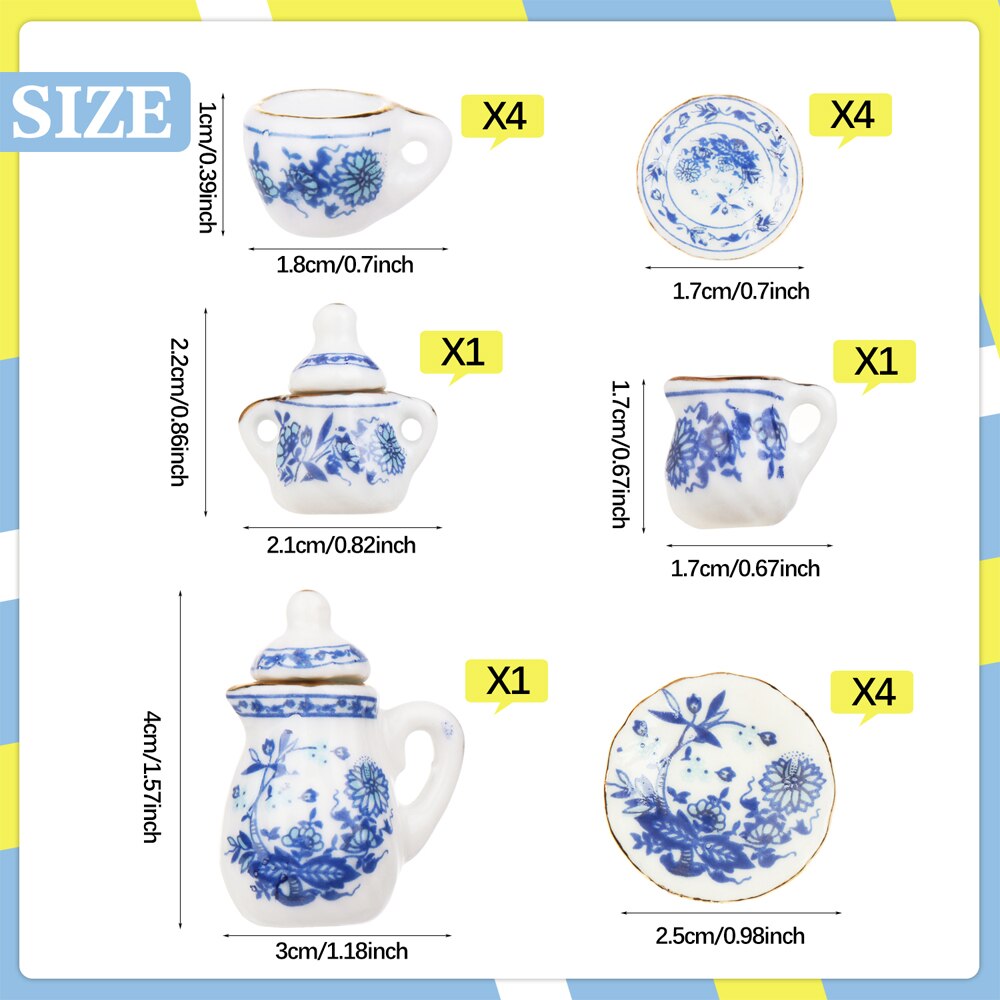 15Pcs 1:12 Miniatuur Porselein Thee Cup Set Sits Bloem Servies Keuken Poppenhuis Meubels Speelgoed Voor Kinderen Theepot Diy Speelgoed