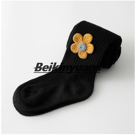 Babystrumpfhosen, atmungsaktiv, weich, kinderstrumpfhosen, einfarbig, strumpfhosen für mädchen, kleinkinderstrümpfe, babykleidung: Schwarze strumpfhose mit blumenmuster / Passend für 4-6 jahre