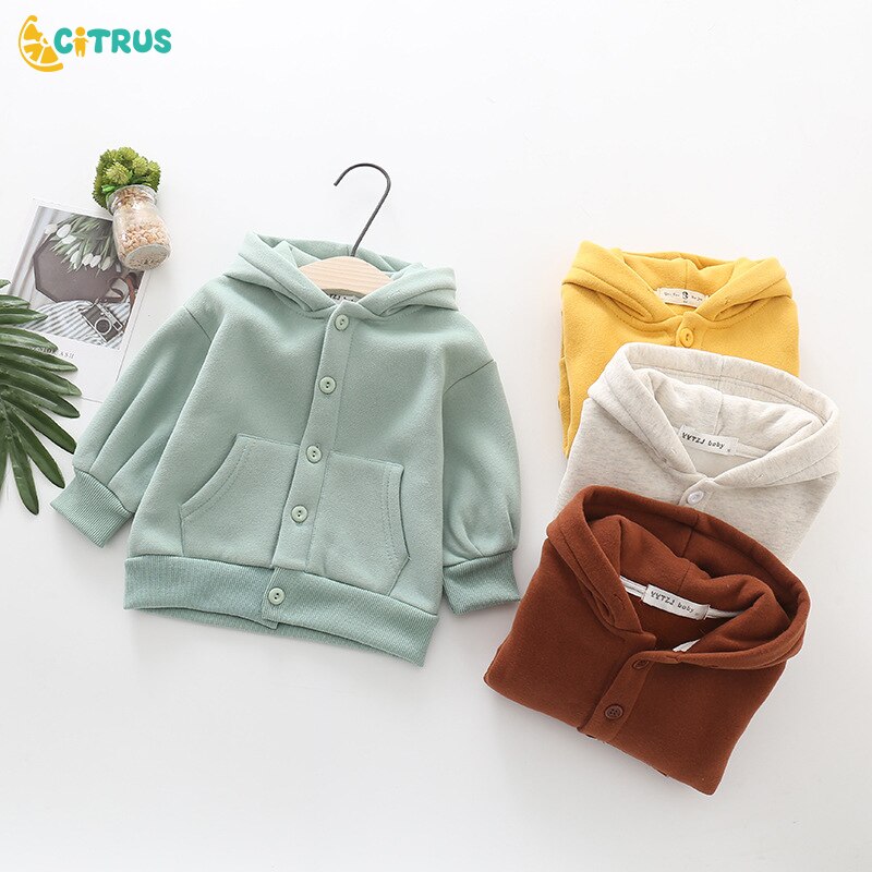 Citrus Herfst Lente Kinderen Kids Jongen Jas Effen Mode Meisje Lange Mouw Vest Baby Kapmantel Voor Peuters