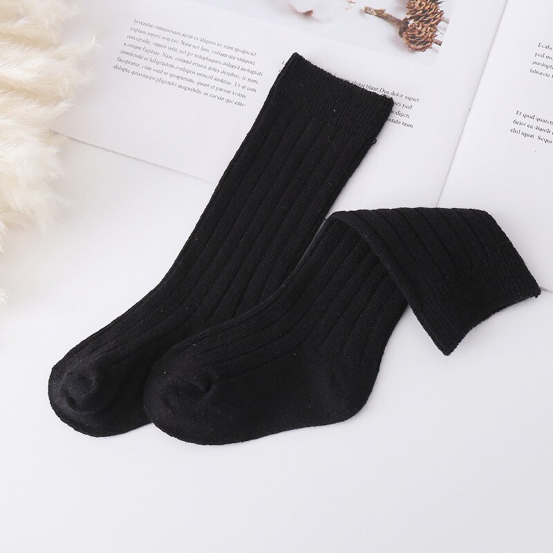 Weiche gestrickte Baby Mädchen Socken Neugeborenen Knie Hohe Baby Socken Einfarbig Vertikale gestreift Kleinkind Kleinkind Lange Socken meia infantil: Schwarz / 3 zu 5Jahr